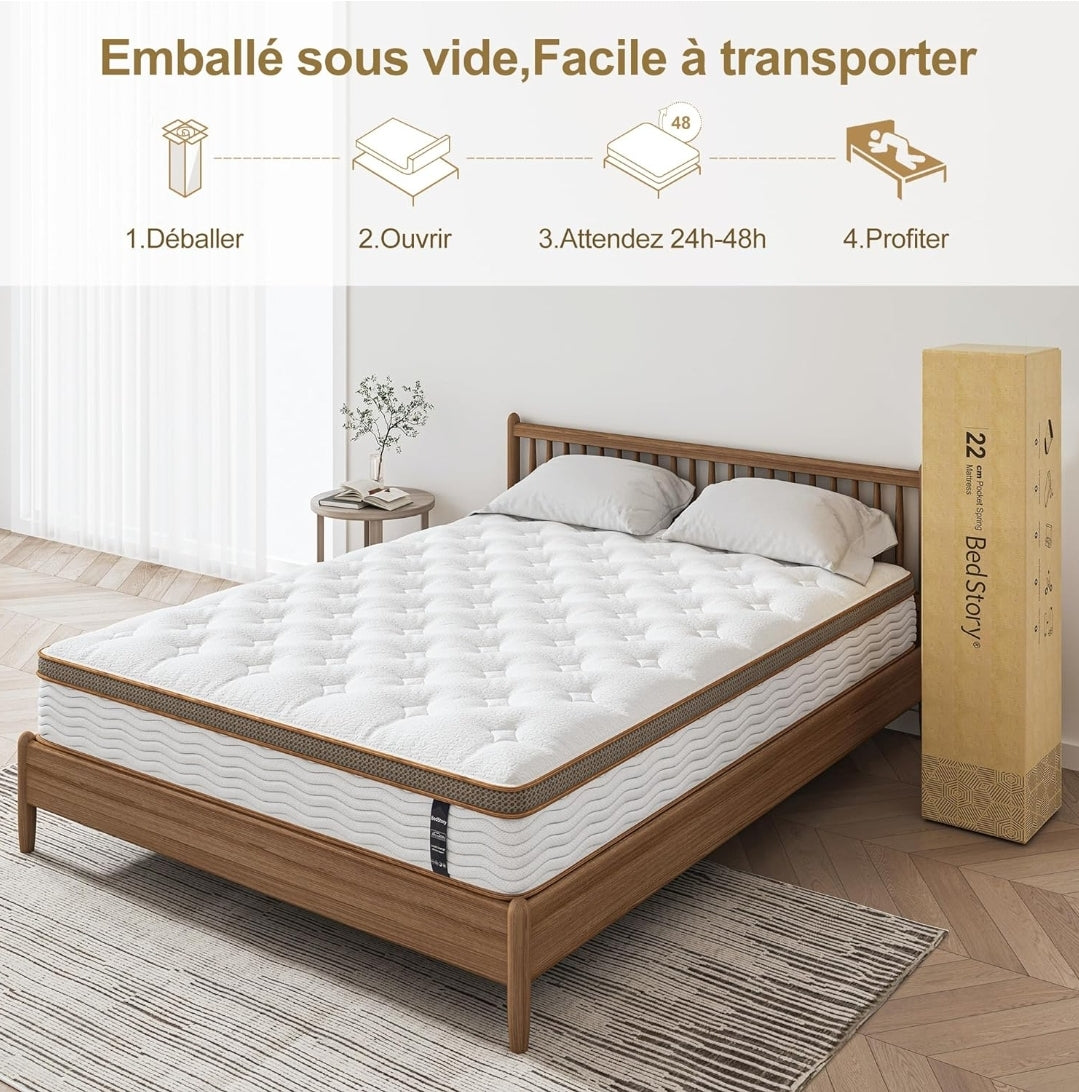 Matelas hybride épais, Matelas hybride épais de 22cm dimension 90×190 cm