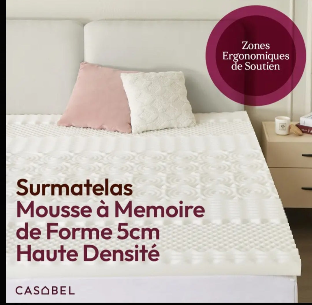 Surmatelas Mémoire de Forme 5 cm – Confort & Fraîcheur Absolue !