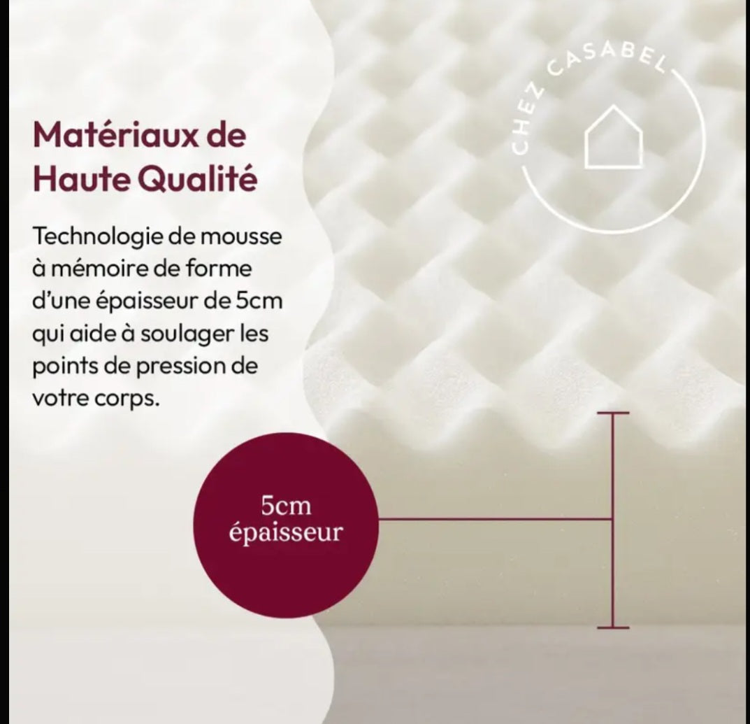 Surmatelas Mémoire de Forme 5 cm – Confort & Fraîcheur Absolue !