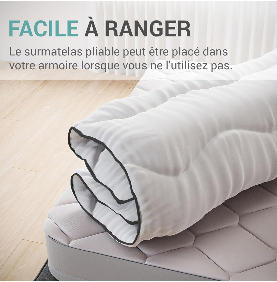 Surmatelas Moelleux Vague en Microfibre - Confort Supérieur, et respirant - Idéal pour Matelas 2 Places, Clic Clac, BZ 140×190